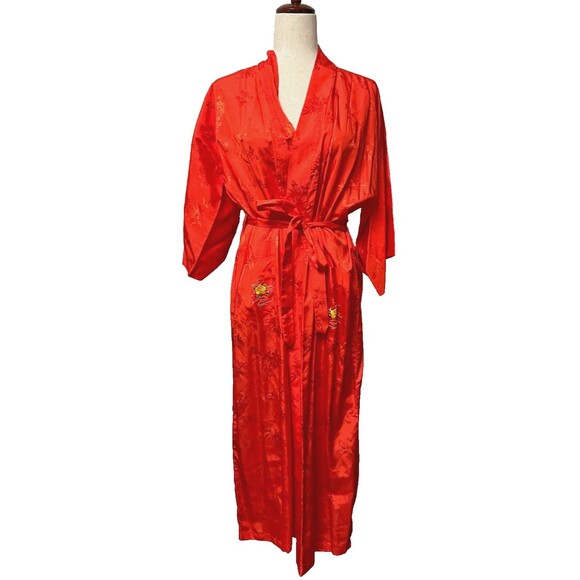 Vtg SILVER LAKE Women’s M Kimono Robe Embroidered Phoenix Dragon Floral Satin - Picture 4 of 9